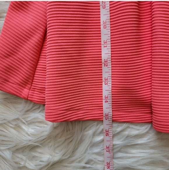 French Connection Dress Sz 4 Ribbed Stretch Fit & Flare Pink Coral Peach Pocket - Picture 8 of 9
